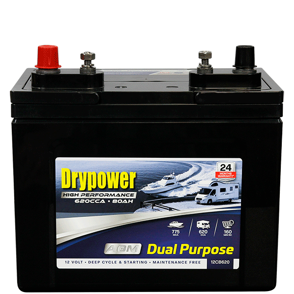 Dual Purpose AGM Battery for Starting and Deep Cycle Applications Drypower 12CB620 12V 620CCA 80Ah