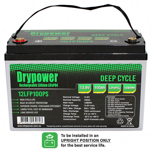 Drypower 12.8V 100Ah lithium iron phosphate (LiFePO4) rechargeable battery