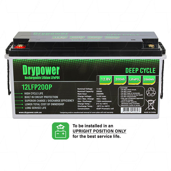 Drypower 12.8V 200Ah lithium iron phosphate (LiFePO4) rechargeable battery