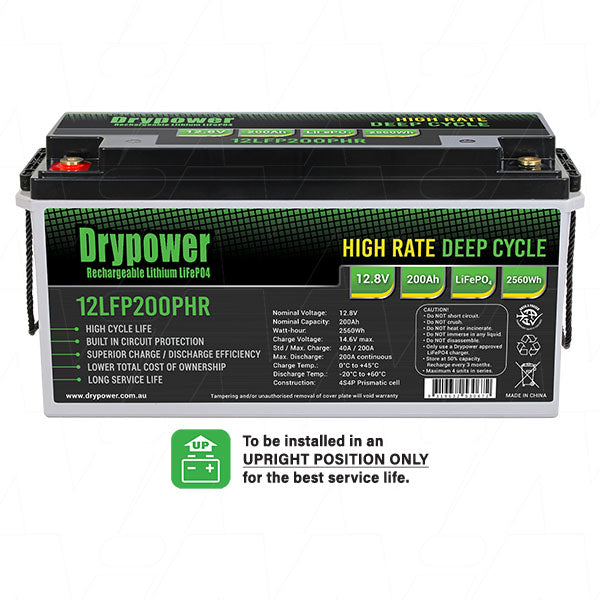 Drypower High rate 12.8V 200Ah lithium iron phosphate (LiFePO4) rechargeable battery