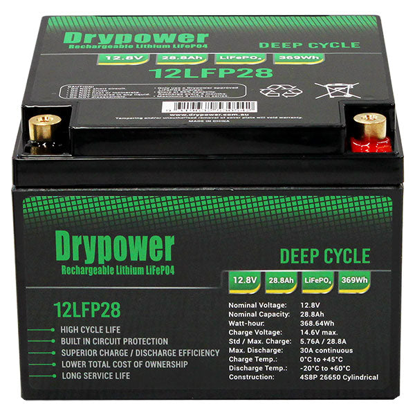 Drypower 12.8V 28.8Ah lithium iron phosphate (LiFePO4) rechargeable battery