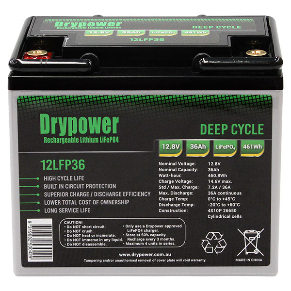 Drypower 12.8V 36Ah lithium iron phosphate (LiFePO4) rechargeable battery