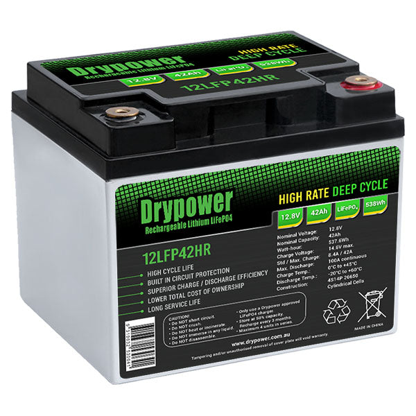 Drypower 12.8V 42Ah lithium iron phosphate (LiFePO4) rechargeable battery, max 100A discharge