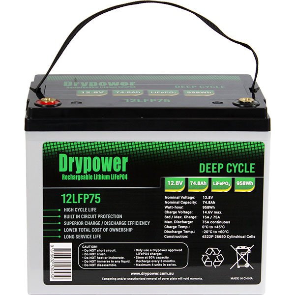 Drypower 12.8V 74.8Ah lithium iron phosphate (LiFePO4) rechargeable battery