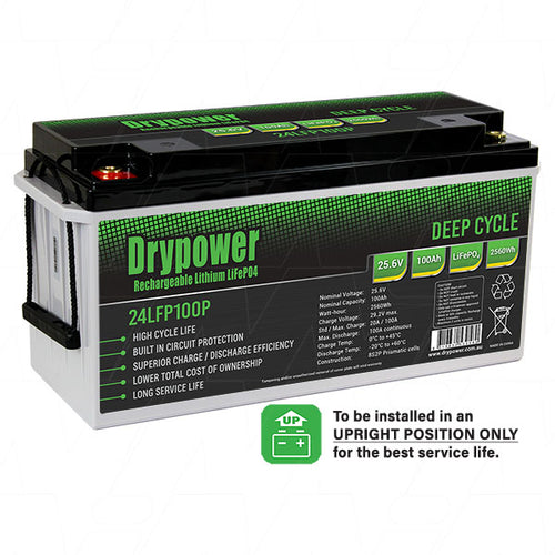 Drypower 24LFP100P High power 25.6V 100Ah lithium iron phosphate (LiFePO4) rechargeable battery
