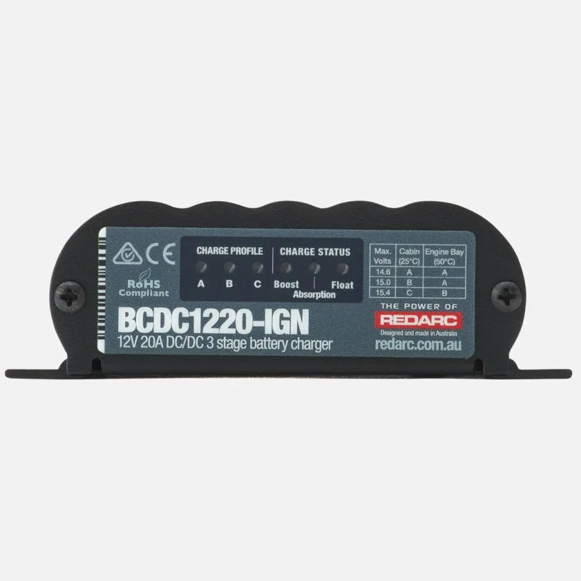 REDARC 20A BCDC 12V / 24V DC to DC Dual Battery In-Vehicle Charger BCDC1220-IGN / 20A IN-VEHICLE DC BATTERY CHARGER (IGNITION CONTROL)