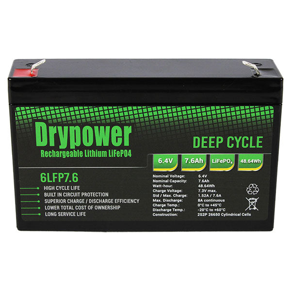 Drypower 6LFP7.6 High power 6.4V 7.6Ah lithium iron phosphate (LiFePO4) rechargeable battery
