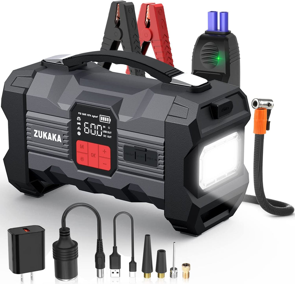 SUPER SALE ! 4000A ZUKAKA 12V Jump Starter & Air Inflator 150 PSI ,4000A Peak 26800mAh Battery Starter Up to All Gas and 8 L Diesel Engine 12V Auto Jump Starter Box Power Bank with USB and Type C Port Jump Box with LED Light