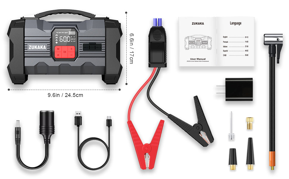 SUPER SALE ! 4000A ZUKAKA 12V Jump Starter & Air Inflator 150 PSI ,4000A Peak 26800mAh Battery Starter Up to All Gas and 8 L Diesel Engine 12V Auto Jump Starter Box Power Bank with USB and Type C Port Jump Box with LED Light