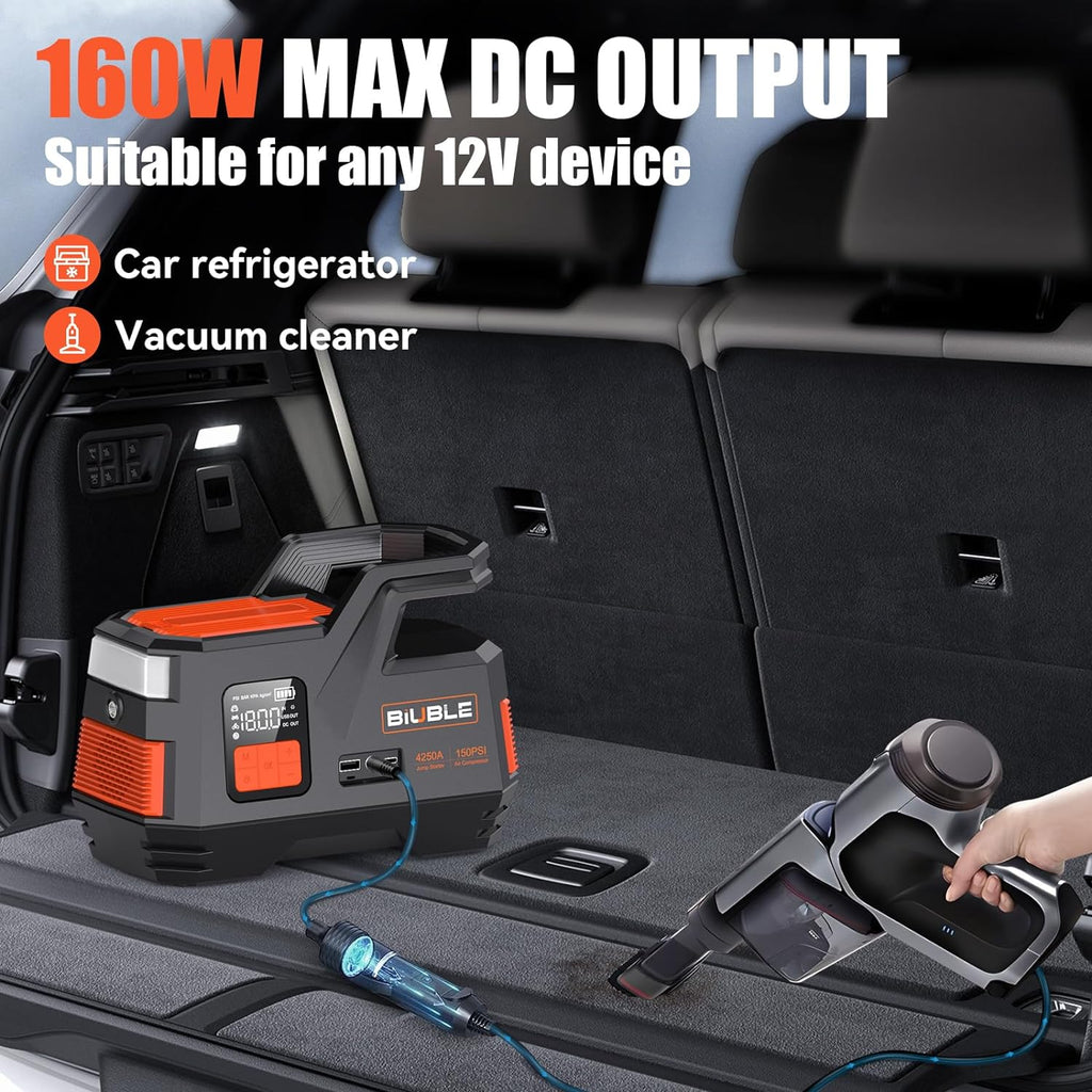 Car Jump Starter with Air Compressor,Biuble Jump Starter 4250A 150PSI Inflator for Up to All Gas or 10.0L Diesel Engine 12V Portable Battery Starter Power Pack