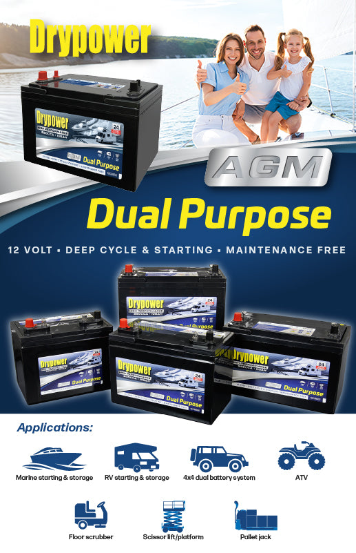 Dual Purpose AGM Battery for Starting and Deep Cycle Applications Drypower 12CB620 12V 620CCA 80Ah