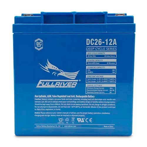 DC26-12A - 12VOLT 26AH PREMIUM FULLRIVER AGM DEEP CYCLE BATTERY