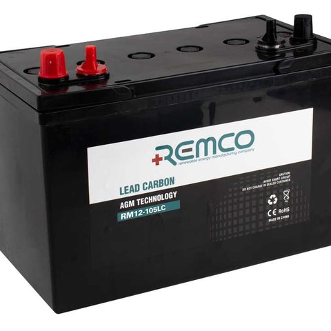 AGM 12V 105AH REMCO LC AGM RM12-105LC DEEP CYCLE GRP 27 D/T 306MM X 168MM X 220MM