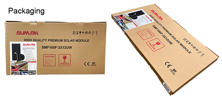 Sunman SMF100F-3X12UW 100 Watt eArc Frameless Flexible Mono Solar Panel featuring mono-PERC cells