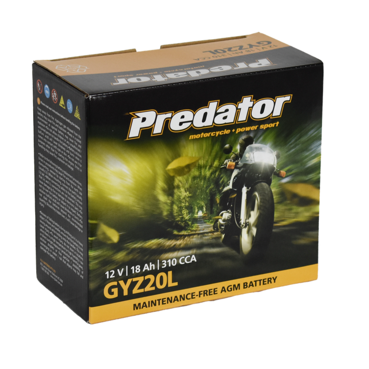 GYZ20L ( ETX20L)  12V Sealed Predator Motorcycle Battery GYZ20L, MX20-3, MBTX20U, EXT20L, YTX20HL-BS
