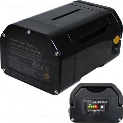 E-BIKE 36V 9.0Ah LiIon Mountable Battery Pack with LED Fuel Gauge - batterybrands
