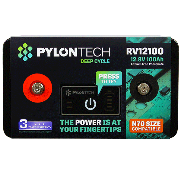 Pylontech RV12100 12.8V 100Ah 1280Wh 4S4P LiFePO4 Battery + SoC Indicator + M8 Terminals (Max 2S OR 8P) + IP20 Rating