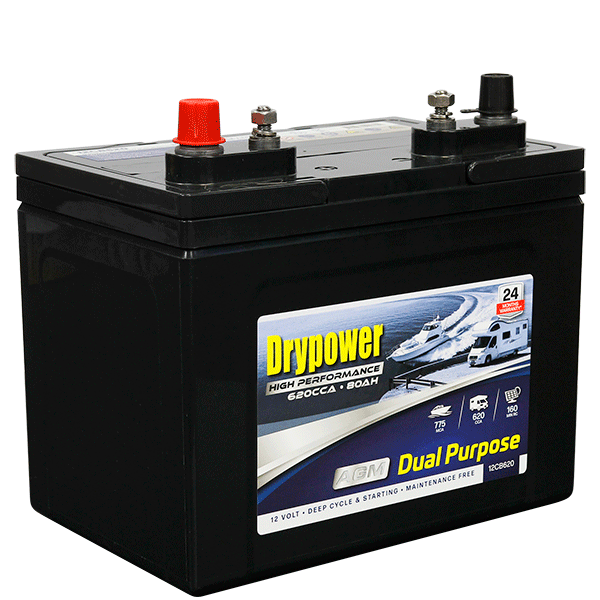 Dual Purpose AGM Battery for Starting and Deep Cycle Applications Drypower 12CB620 12V 620CCA 80Ah