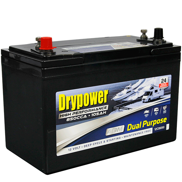 Dual Purpose AGM Battery for Starting and Deep Cycle Applications Drypower 12CB850 12V 850CCA 1054Ah