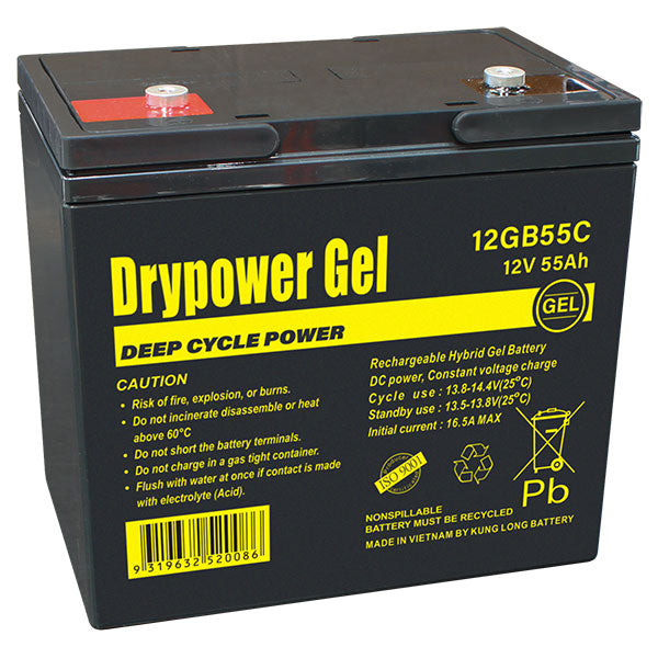 Dry Power 12GB55C 12V 55Ah Sealed Lead Acid Hybrid Gel Deep Cycle Battery