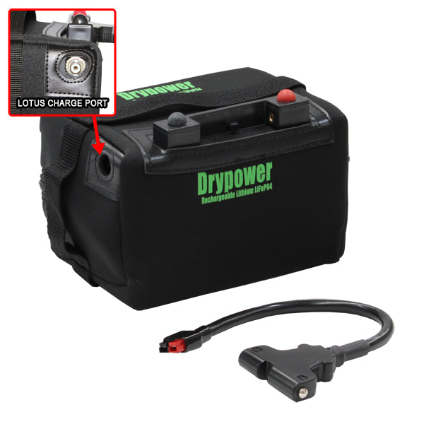 Drypower 12.8V 25.2Ah lithium iron phosphate (LiFePO4) rechargeable battery & charger kit for use with golf buggies
