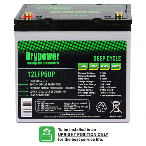 Drypower 12.8V 50Ah lithium iron phosphate (LiFePO4) rechargeable battery