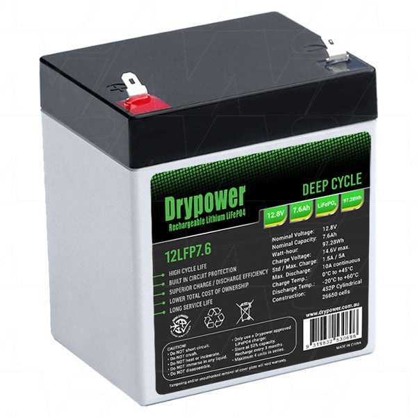 Drypower 12.8V 7.6Ah lithium iron phosphate (LiFePO4) rechargeable battery