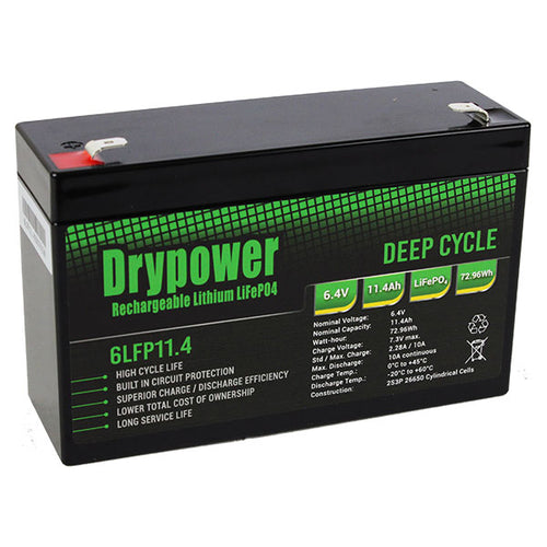 Drypower 6LFP11.4 High power 6.4V 11.4Ah lithium iron phosphate (LiFePO4) rechargeable battery