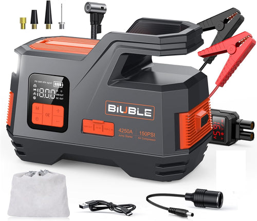 Car Jump Starter with Air Compressor,Biuble Jump Starter 4250A 150PSI Inflator for Up to All Gas or 10.0L Diesel Engine 12V Portable Battery Starter Power Pack