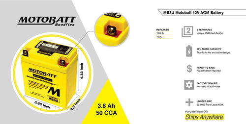 MB3U / YB3L-A YB3L-A / YB3L-BMotobatt 12V AGM Battery