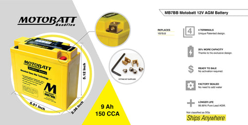 MB7BB / YB7B-B / SB7B-B Motobatt 12V AGM Battery