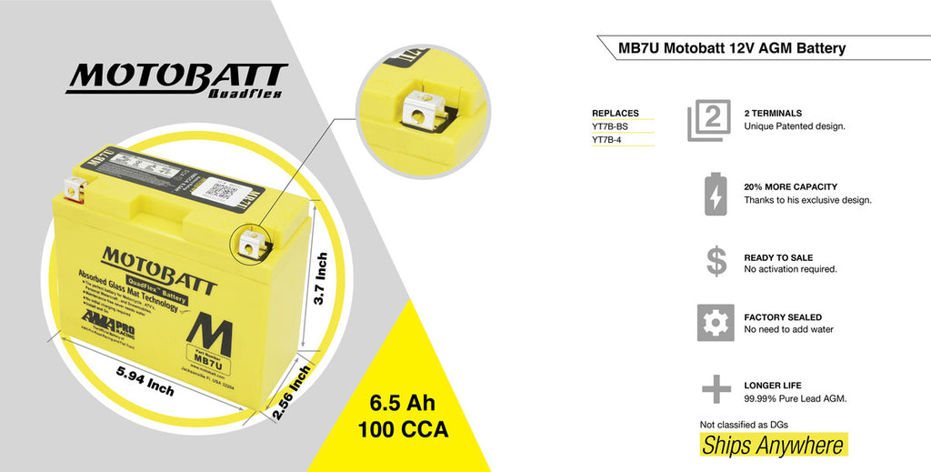 MB7U / YT7BBS /  YT7BBS / YT7B4 Motobatt 12V AGM Battery