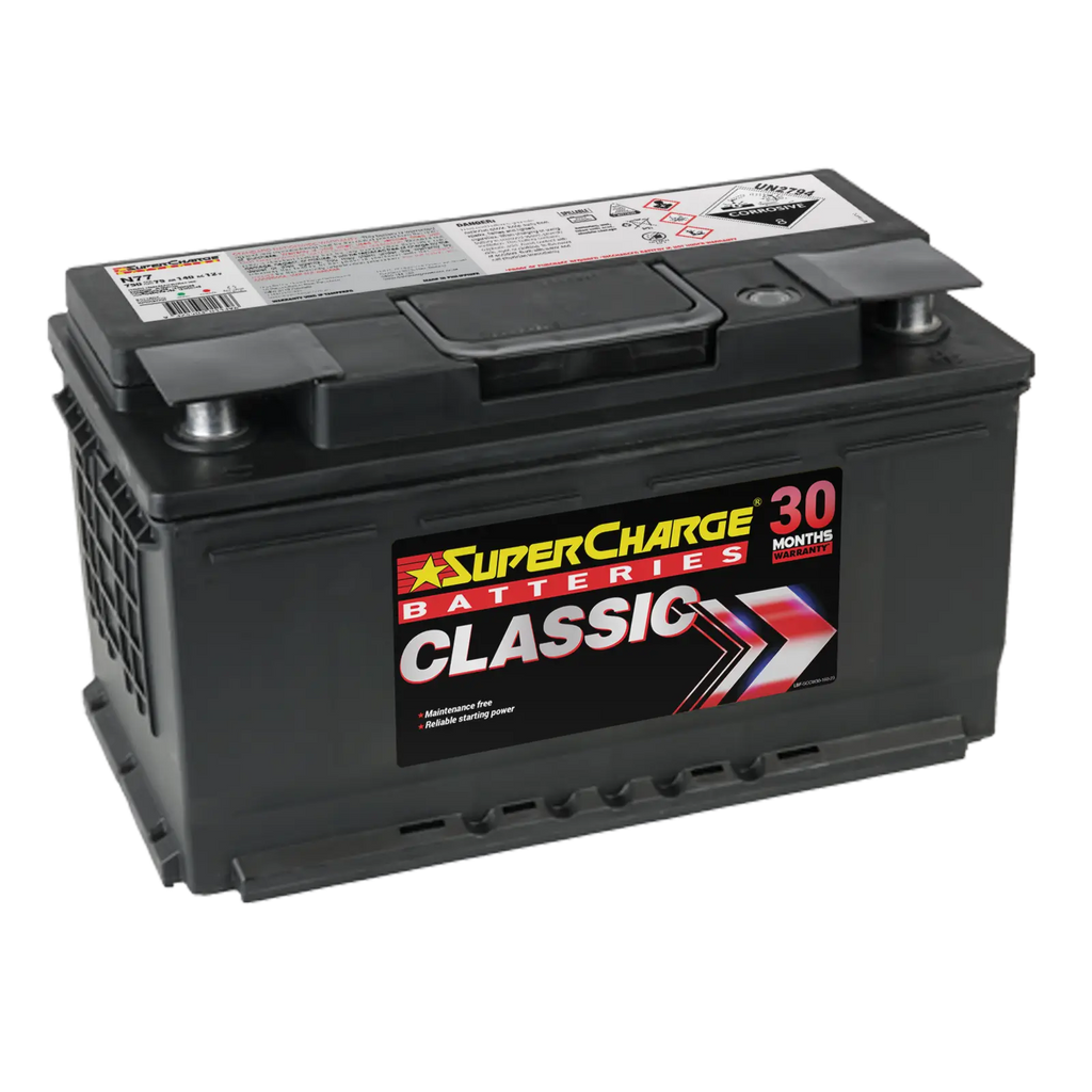 Supercharge Classic 12V 75Ah Car Battery - N77 58014 /DIN75L MF / S58014 / DIN75L MF / 5372 / 58039 / MF57539 / DIN77MF / DIN75L MF / MF77 / F17 / DIN75L MF