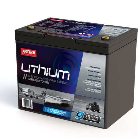 AMP-TECH LITHIUM 100AH 12V ATLS12-100BT with BLOOTOOTH DEEP CYCLE BATTERIES