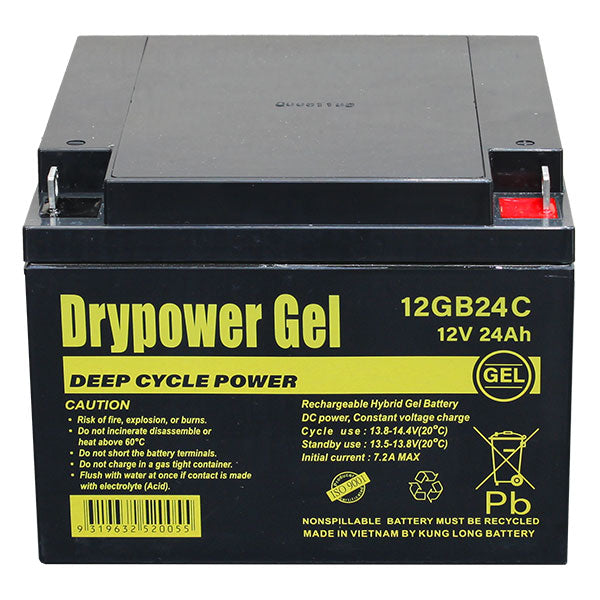 Drypower 12V 24Ah Sealed Lead Acid Hybrid Gel Battery for deep cycle motive power - batterybrands