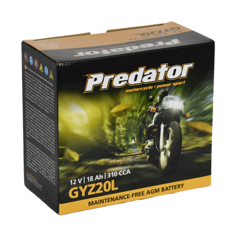 GYZ20L ( ETX20L)  12V Sealed Predator Motorcycle Battery GYZ20L, MX20-3, MBTX20U, EXT20L, YTX20HL-BS
