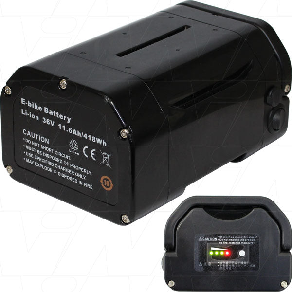 E-BIKE 36V 11.6Ah LiIon Mountable Battery Pack with LED Fuel Gauge - batterybrands