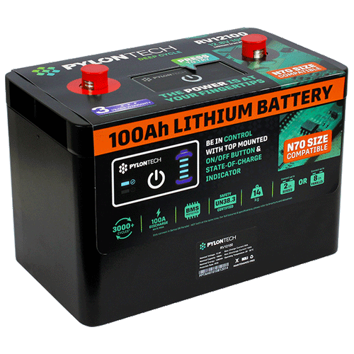 Pylontech RV12100 12.8V 100Ah 1280Wh 4S4P LiFePO4 Battery + SoC Indicator + M8 Terminals (Max 2S OR 8P) + IP20 Rating