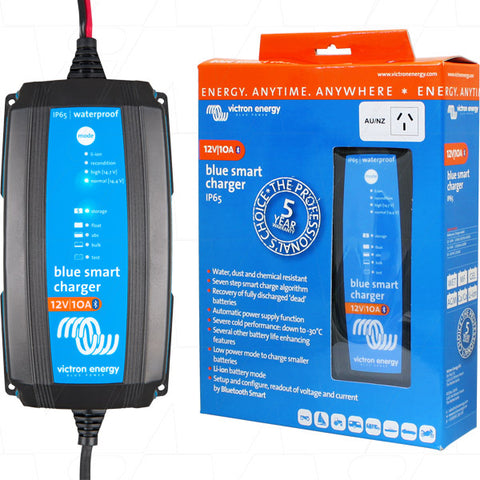 Victron Energy Blue Smart IP65 SLA/LiFePO4 Charger 12V 10A + Alligator Clips & M8 Eyelets BPC121031014R - batterybrands