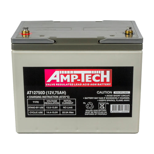 AT1275D 12V 75AH AMP-TECH VRLA AGM DEEP CYCLE BATTERY - batterybrands